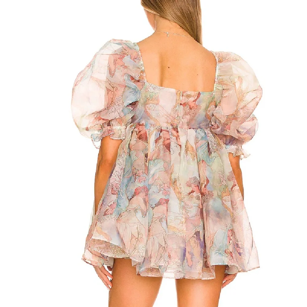BEST Selkie The Mucha Puff Mini Dress Angel Print Party Cocktail Spring - Picture 3 of 13